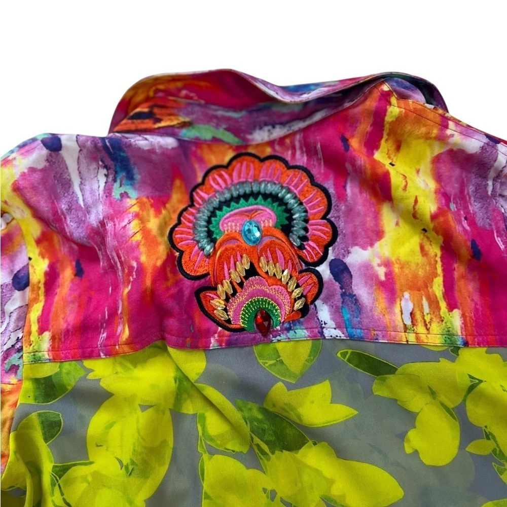 Soft Surroundings PM Festiva Embellished Vibrant Button Front Top Blouse Tunic - Picture 5 of 15